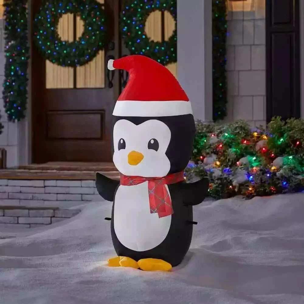 3.5 ft LED Cute Penguin Santa Hat plaid scarf Christmas Holiday Inflatable NEW